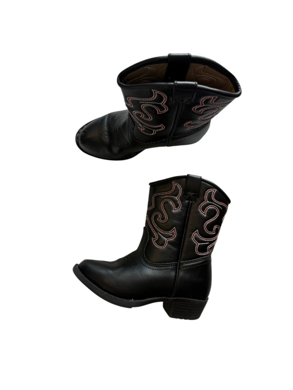 Kids Black Western-Style Boots with Decorative Stitching